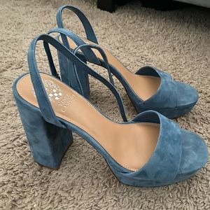 Vince Camuto Pendry Platform Sandal, blue suede, Size 9